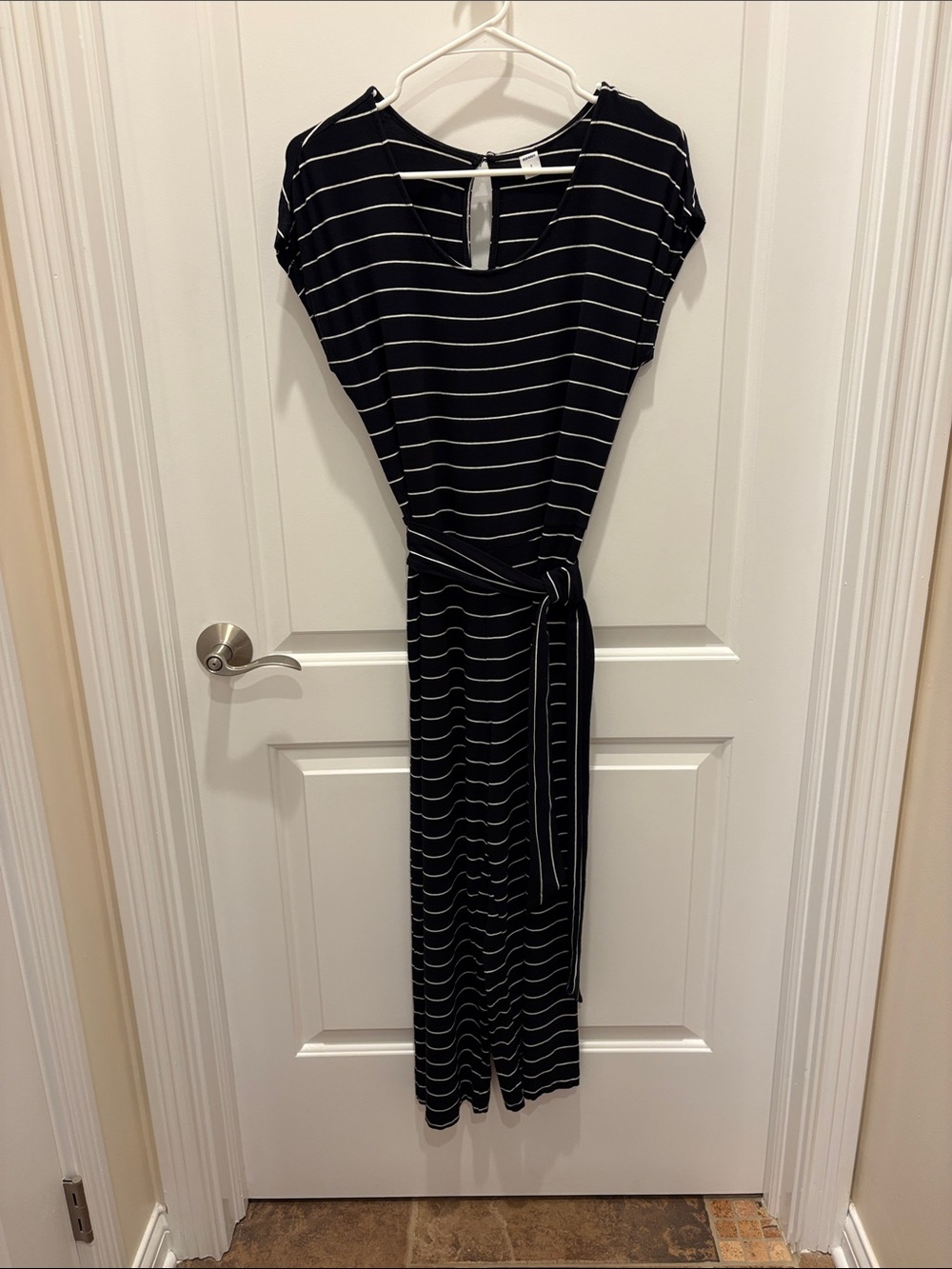 Old Navy Black & White Striped Tie-Waist Jumpsuit